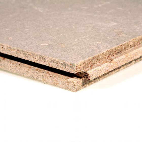 JCW Acoustic Cement Particle Chipboard is a high density overlay acoustic flooring board, highly recommended as a good value for money solution for the suppression of airborne noise.
Top and bottom faces provide a hard, flat, even surface ready for the application of the final floor finish or the building of non load bearing partitions.
It can be laid directly onto joists and its tongued and grooved construction ensures a robust and stable floating floor.
At only 22mm thickness, JCW Acoustic Cement Particle Board will provide improved soundproofing against airborne noise transfer through separating floors allowing a minimal loss of height between floor and ceiling.
The product offers much higher acoustic performance than standard wood chipboard through the inclusion of cement impregnation during the manufacturing process.
Extremely easy to install, this product is effective and economical. Cement particle board is widely used in the building industry to help meet the acoustic requirements of Approved Document E of the Building Regulations.